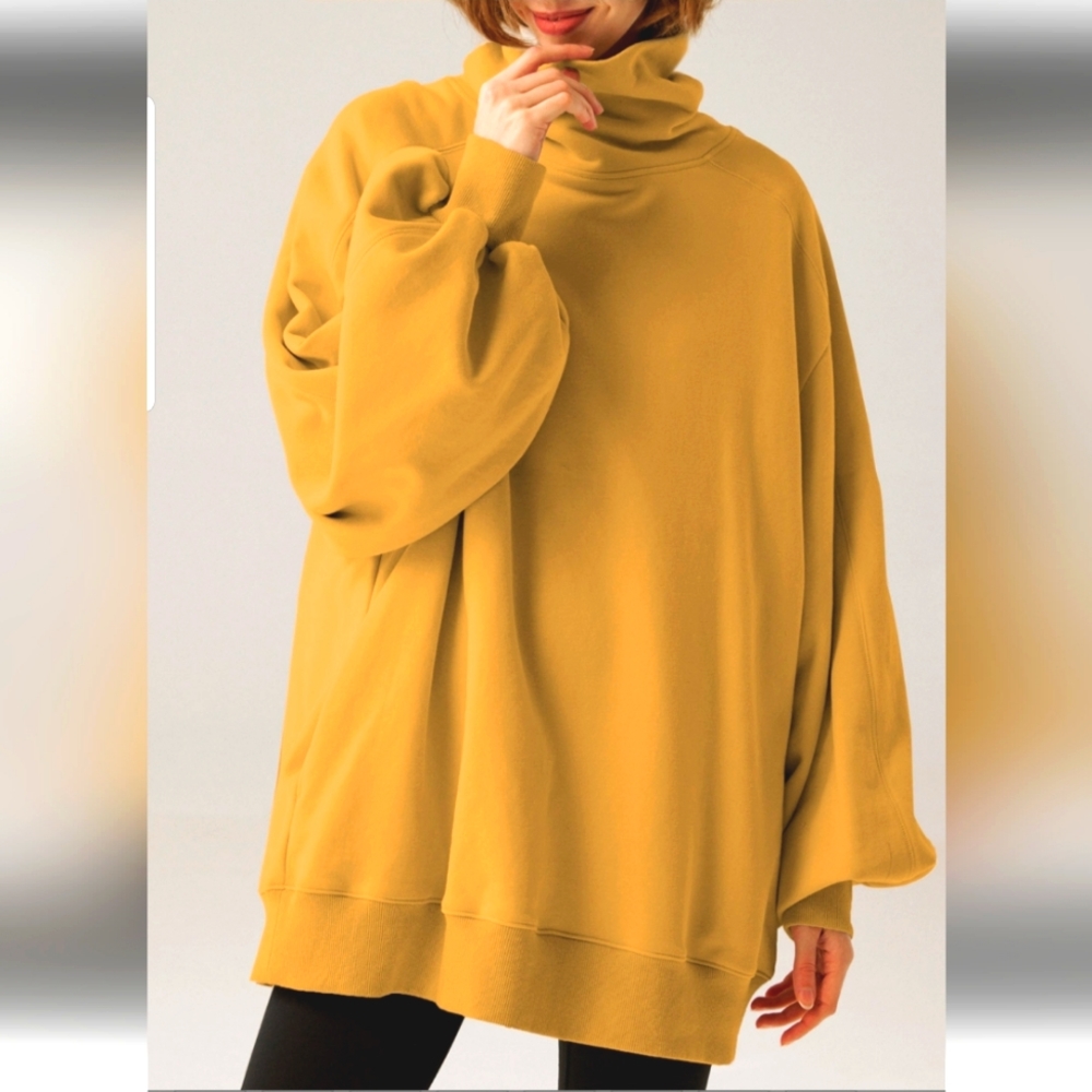 Oversized Turtleneck Puff-Sleeved Sweatshirt (Sunny Yellow) - LIT Activewear